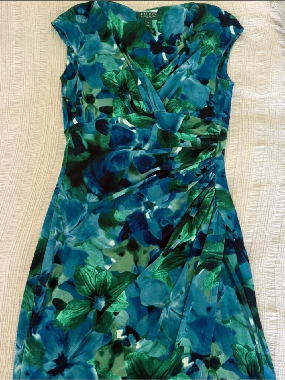Ralph Lauren Blue-Green Floral Wrap Midi Dress